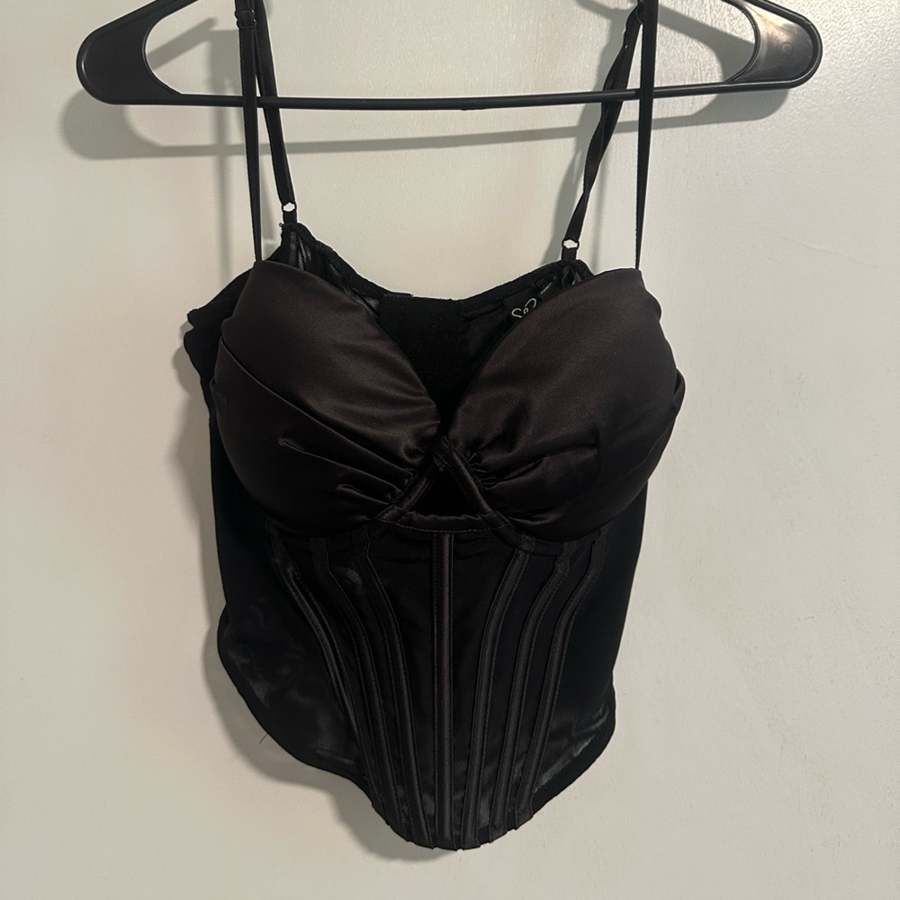 Windsor Black Satin Crop Top